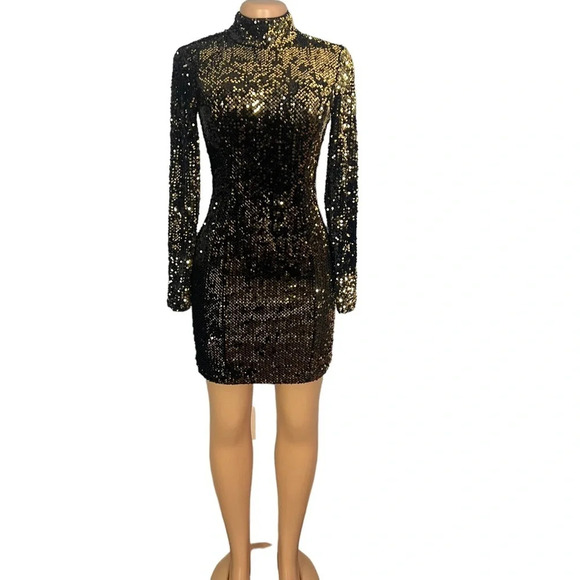 Milly Sequin Gold Turtleneck Mini Dress - Picture 2 of 11